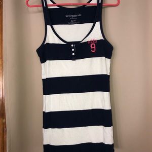 navy blue and white striped tank
